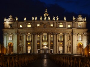 "Saint Peter's Basilica at night"  by Petar Milošević - Own work.  Licensed under  CC BY-SA 4.0 via Wikimedia Commons 